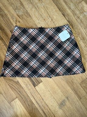 Altar'd State Brown, Cream, and Orange Plaid Mini Skort